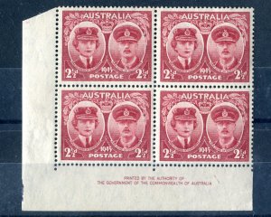 Australia 1945. Imprint Corner Block of 4 x 2 1/2d stamps. Mint. NH. SG209.