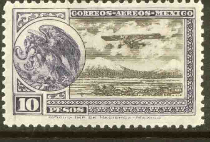 MEXICO C19, $10P Early Air Mail Plane and coat of arms MINT, NH. F-VF.