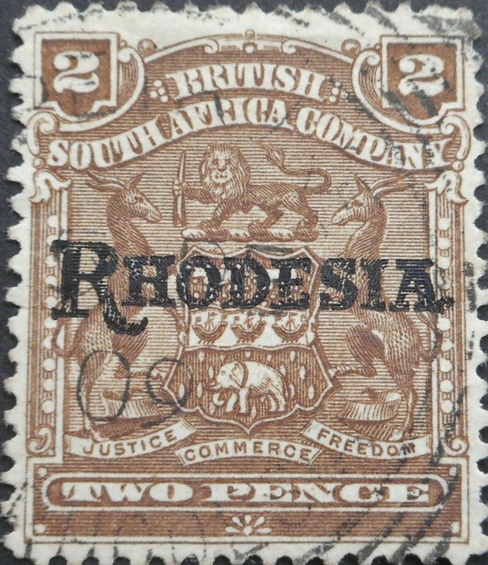 Rhodesia 1909 Two Pence with a PETAUKE Day Month (Square Circle) postmark