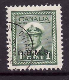 Canada-Sc#O1- id152-used 1c KGVI-overprinted OHMS-1949-50-