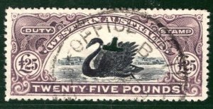 WESTERN AUSTRALIA KEVII Revenue STAMP DUTY £25 High Value SWAN Used S2WHITE23