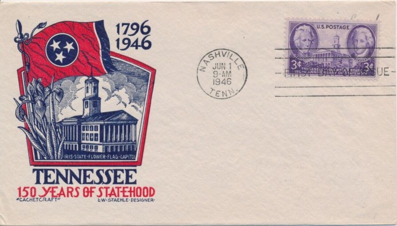 #941 Tennessee Statehood CC / Staehle cachet First Day cover 