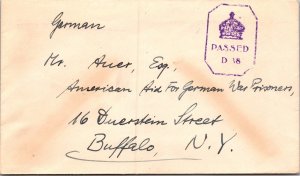 1942 Jamaica BWI Internment Camp CENSOR Passed Cover to Buffalo NY USA