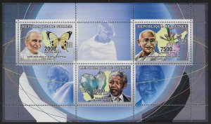 Guinea  2006  Pope Jean-Paul, Ghandi, Mandela  Sheet of 3 MNH