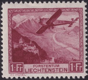 Sc# C6 Liechtenstein 1930 Airplane over Rhine Valley MNH 1fr issue  $175.00