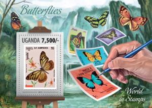 UGANDA 2013 SHEET BUTTERFLIES INSECTS STAMPS ON STAMPS ugn13301b
