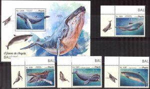 Angola 2018 Whales Set of 4 + S/S MNH