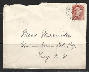 CANADA - NOVEMBER 22, 1892 SMALL QUEEN COVER BELLEVILLE, ON TO USA