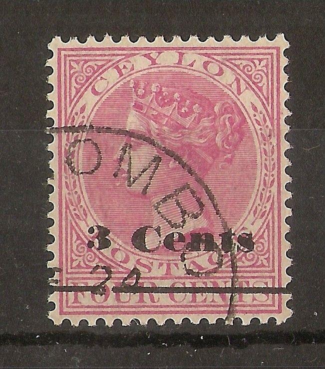 Ceylon 1892 3c on 4c Surcharge SG242 Fine Used Cat£13