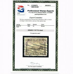 GENUINE HAWAII SCOTT #75 USED BROWN PSE CERT GRADED F-VF 75 HONOLULU MACHINE CXL