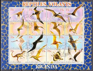 Rwanda, 2001 Cinderella issue. Flying Reptiles, sheet of 16. Canceled. ^