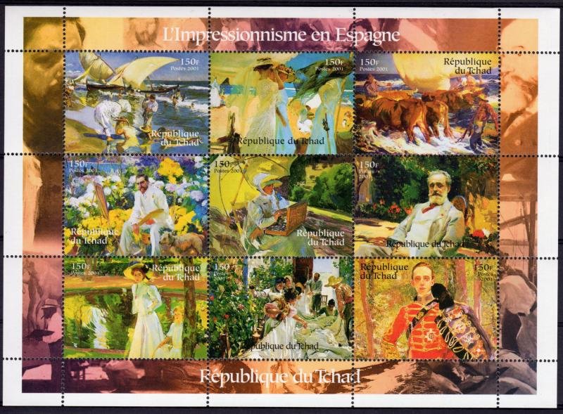 Chad 2001 JOAQUIN SOROLLA Spanish Famous Paintings Sheet Perforated Mint (NH)