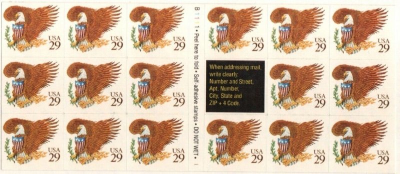 United States 29¢ Brown Eagle & Shield Postage Stamp #2595a MNH Full Booklet