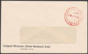 PAPUA NEW GUINEA 1959 cover POSTAGE PAID AT MADANG cds in red...............L856