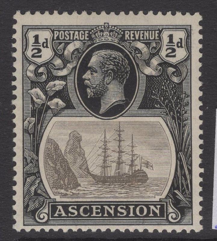 ASCENSION SG10a 1924 ½d GREY-BLACK & BLACK BROKEN MAINMAST MTD MINT