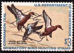 RW38 $3.00 Three Cinnamon Teal Duck Stamp (1971) Signed