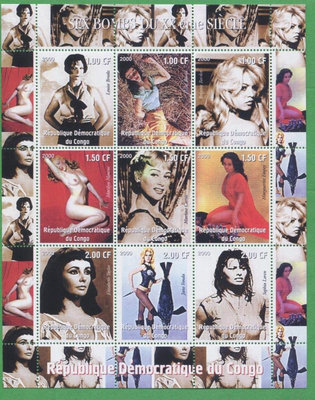 Sex Bombs of the Century Nude Marilyn Monroe Souvenir Stamp Sheet Congo E11