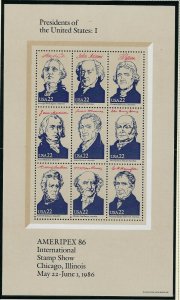 US #2216-2219 AMERIPEX '86 ISSUE 4 PANES OF 9 STAMPS EACH - MINT NH