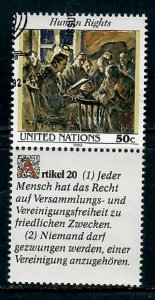 United Nations NY #617 Human Rights Article 20 used single w/ German label