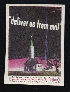 US Vintage WWII Patriotic Poster Stamp  Deliver Us From Evil M OG NH