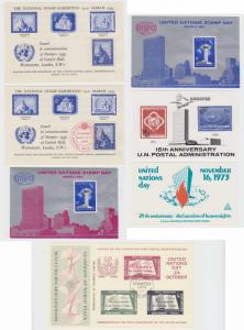 UNITED NATIONS 1959-75 GROUP OF 7 SOUVENIR SHEETS FOR PHILATELIC EXHIBITIONS 