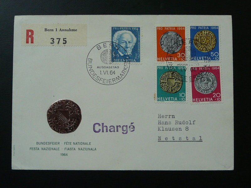 numismatic old coins Pro Patria 1964 set on registered FDC Switzerland 