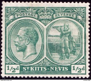 ST KITTS-NEVIS 1921 KGV ½d Blue-Green SG37 MH