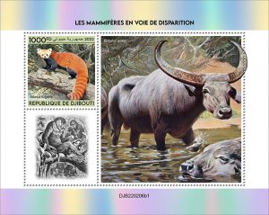 DJIBUTI - 2022 - Endangered Animals - Perf Souv Sheet #1 - Mint Never Hinged
