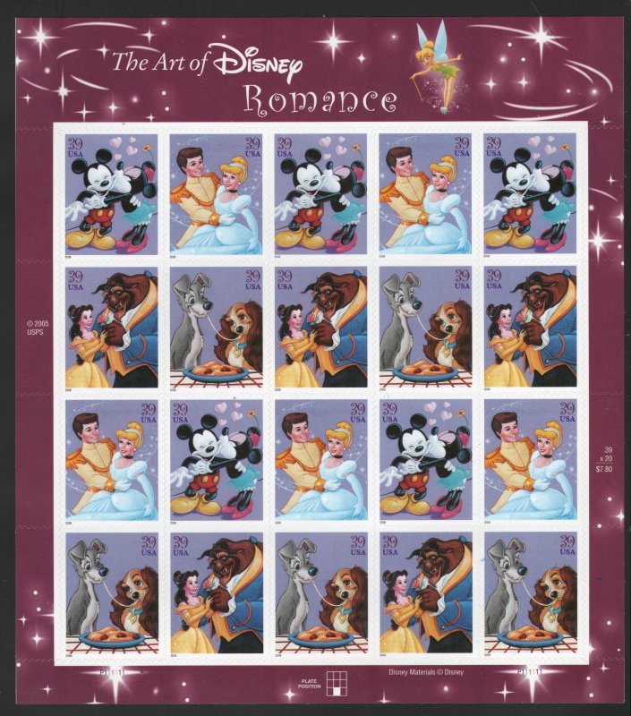 ALLY'S US Plate Block Scott #4025-8 39c Disney Romance [20] MNH F/VF [FP-25]