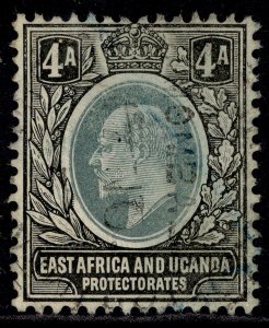 EAST AFRICA and UGANDA EDVII SG23a, 4a grey-green & black, USED. Cat £22. CHALKY