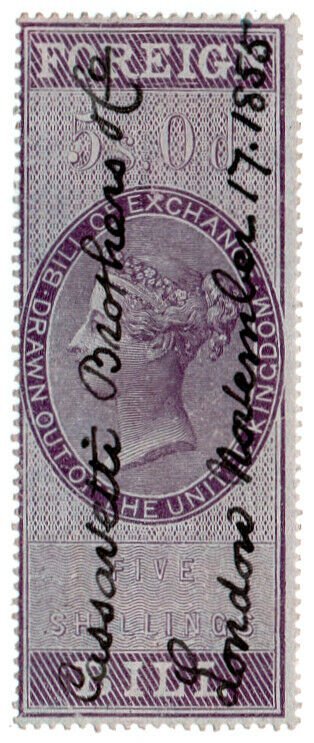 (I.B) QV Revenue : Foreign Bill 5/- (1854)