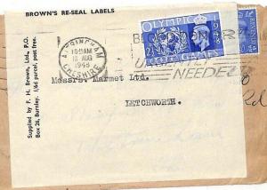 AD61 1948 GB OLYMPICS Altrincham Ches *Browns Economy Label* Cover AUSTERITY