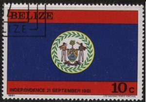 Belize 594 (used cto) 10c Independence: flag (1971)