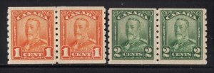 Canada 1929 GV 1c + 2c Coil Pairs VF Mint #160-61 CV$160