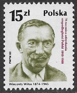 POLAND 1988 15z Wincenty Witos National Leaders Issue Sc 2873 MNH