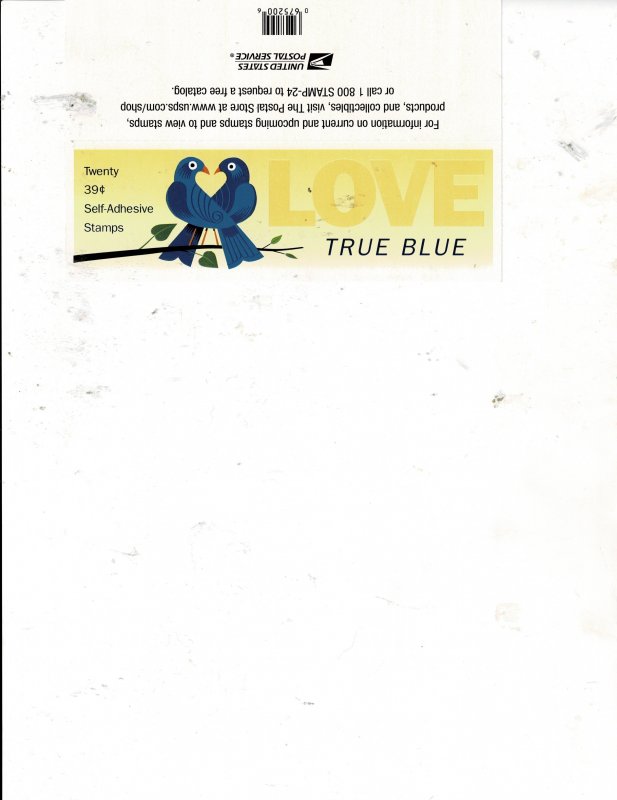 True Blue Love Birds 39c US Postage Booklet #4029a VF MNH