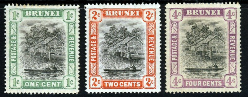 BRUNEI 1907-10 Brunei River Group Wmk Multiple Crown CA SG 23, 24 & 26 MINT