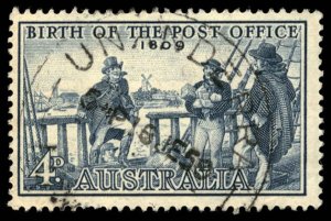 AUSTRALIA Sc 332 USED - 1959 4p -  Birth of Post Office - Postmaster I. Nichols