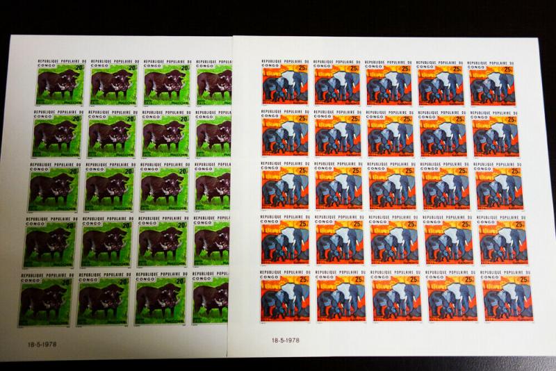 Republic of Congo Stamps # 377-8 Imperf Sheet of 25 XF OG NH Animal