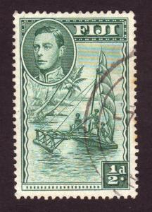 Fiji 1938 Sc#117 1/2d Green Native Canoe & KGVI Head USED-VF-NH.