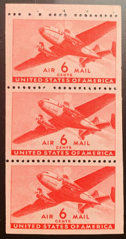 Scott C39a Booklet pane (3 stamps).  MNH.