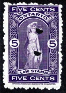 van Dam OL66, 5c violet, used, 1929-40 Ontario Law Stamp, Canada Revenue