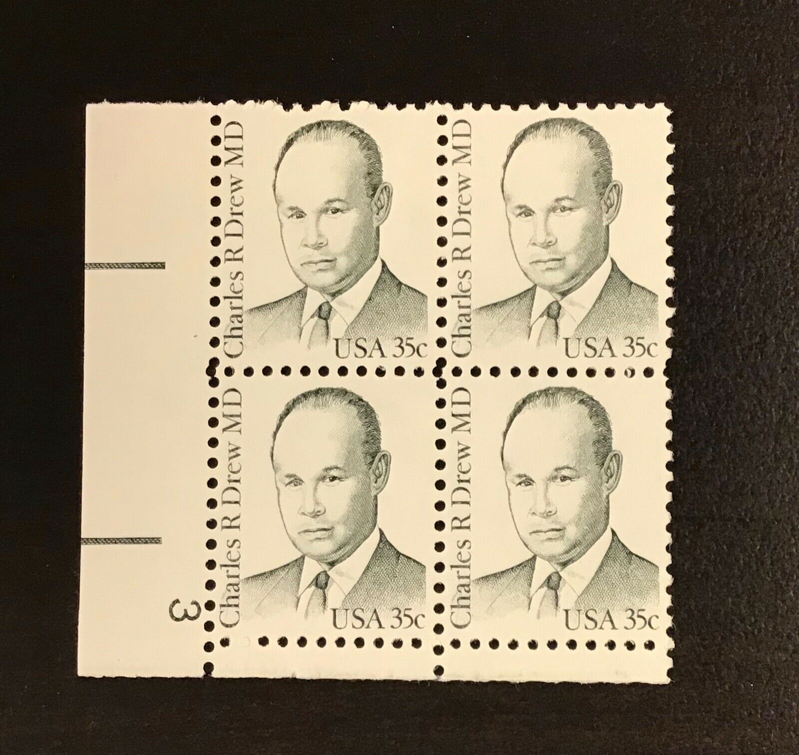 1865. Dr Charles Drew. Black Heritage. 35 cent.1 plate block. Plate #3 ...