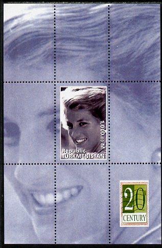 Turkmenistan 1999 Princess Diana perf souvenir sheet unmo...