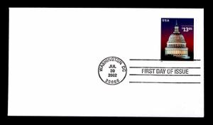 US Stamp Sc# 3648 FDC FIRST DAY COVER U.S. CAPITOL AT DUSK  $13.65 STAMP 2002 