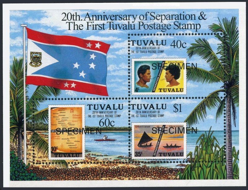 Tuvalu 713 SPECIMEN,MNH.Mi Bl.55. Independence,First Tuvalu postage stamps,1996.