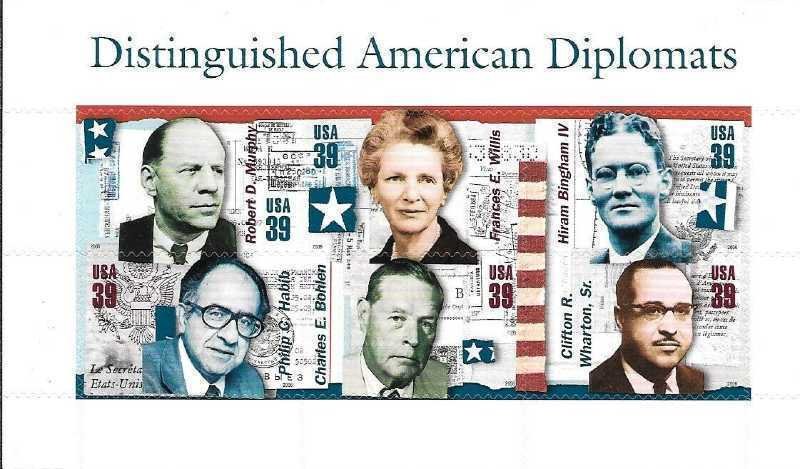 US Stamp - 2006 American Diplomats - 6 Stamp Souvenir Sheet #4076
