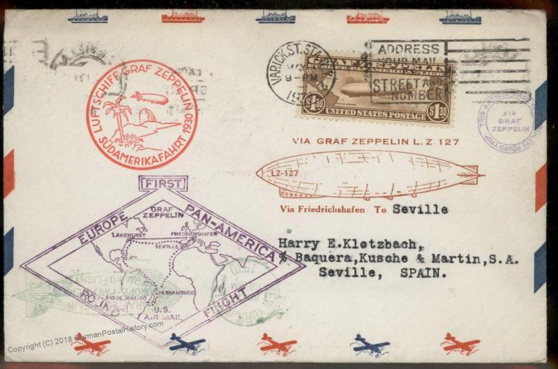 USA 1930 Graf Zeppelin Pan America Spain DOUBLE ROUND TRIP C14 Si64G Varie 91379