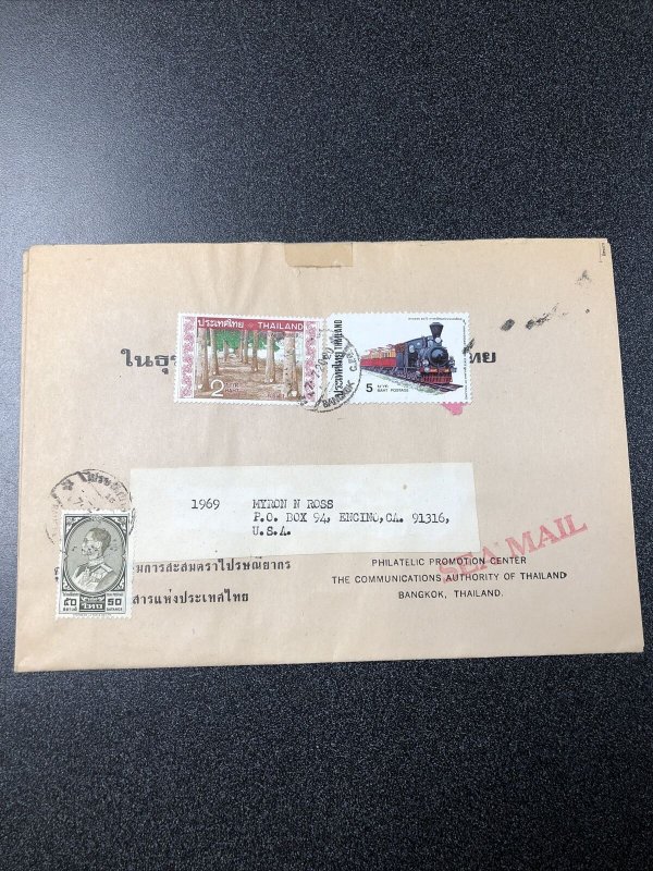 Thailand Cover To Cali. With Train Stamp. 