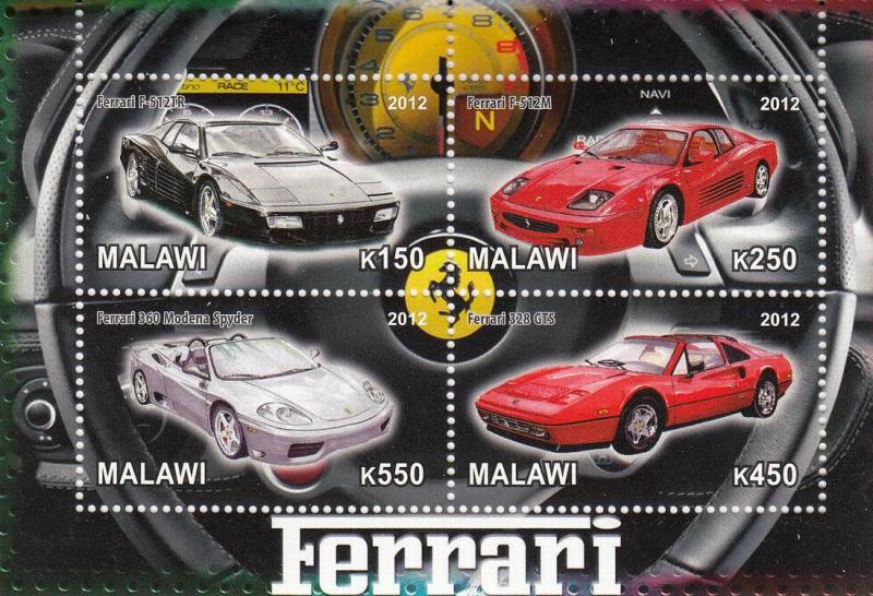 Malawi 2012 M/S Ferrari Racing Cars Classic Car Transport Sports Stamps MNH (2)